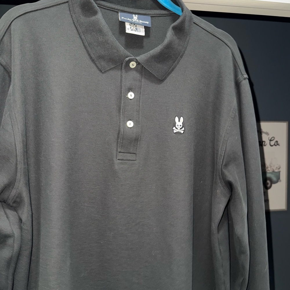 Psycho Bunny Black Long Sleeve Polo Shirt, XXL (8)